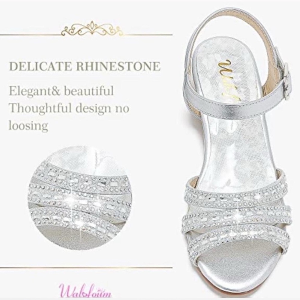 Girls Silver and White Rhinestone Sandals